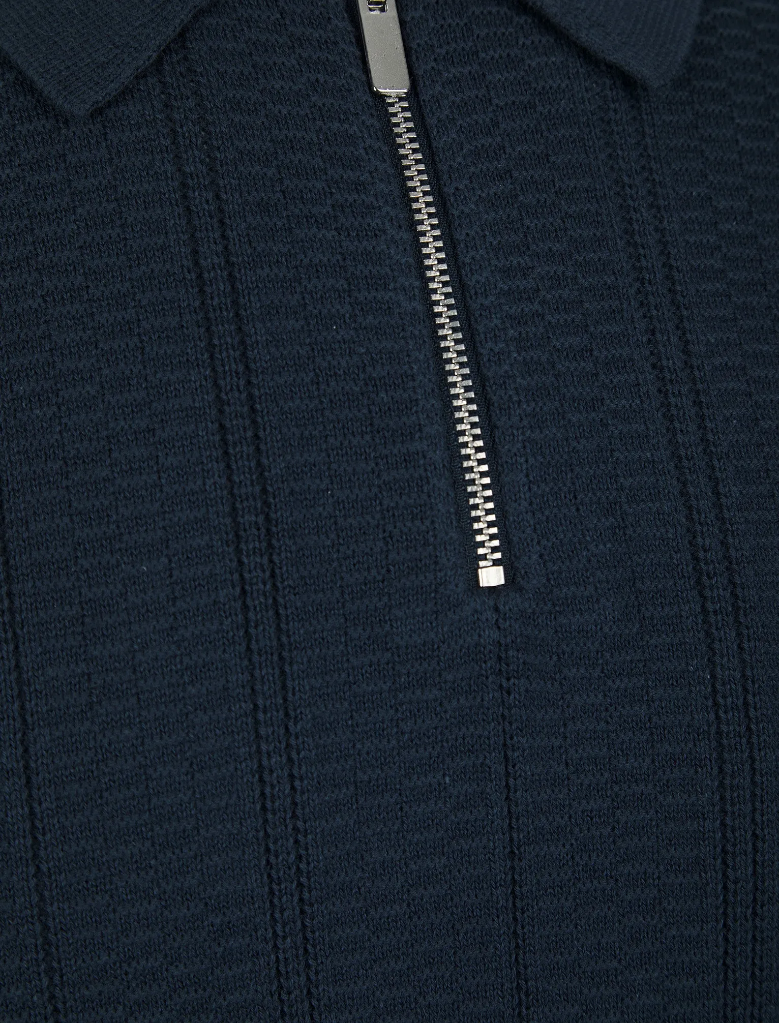 Harvers Knitted Cotton Textured Stripe Polo Shirt with Zip Fasten Collar in Mood Indigo - Kensington Eastside sold by Tokyo Laundry product image thumbnail 3