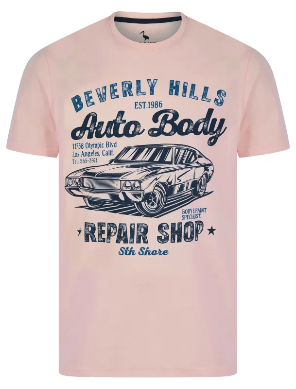 Aldridge Vintage Retro Graphic Print Motif Cotton Jersey T-Shirt in Barely Pink - South Shore sold by Tokyo Laundry