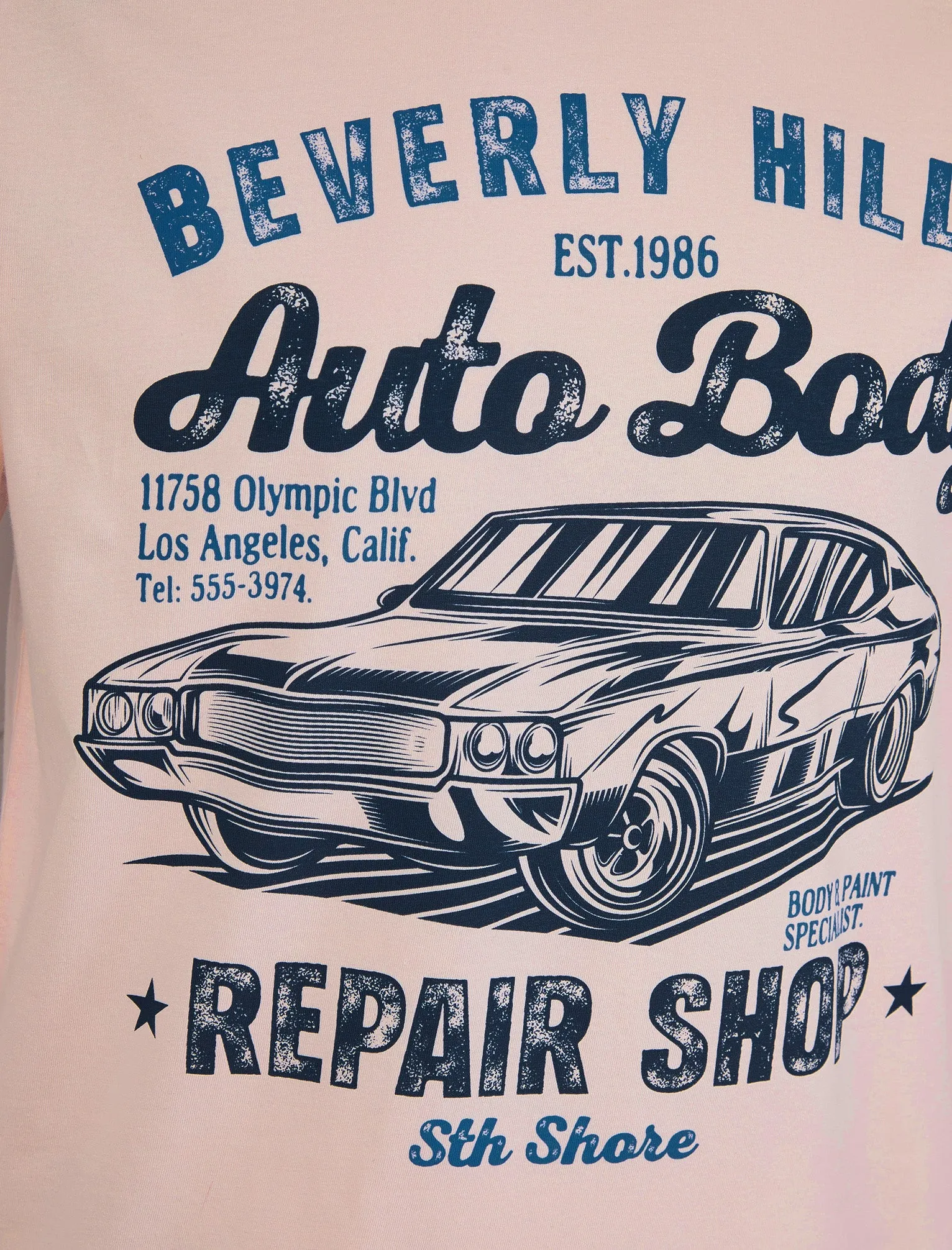 Aldridge Vintage Retro Graphic Print Motif Cotton Jersey T-Shirt in Barely Pink - South Shore sold by Tokyo Laundry product image thumbnail 3