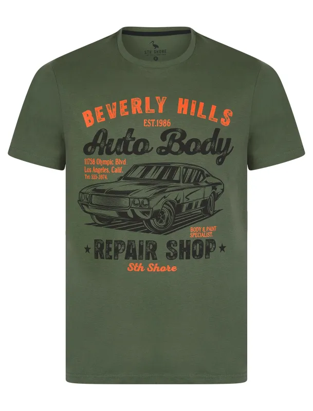 Aldridge Vintage Retro Graphic Print Motif Cotton Jersey T-Shirt in Thyme - South Shore sold by Tokyo Laundry