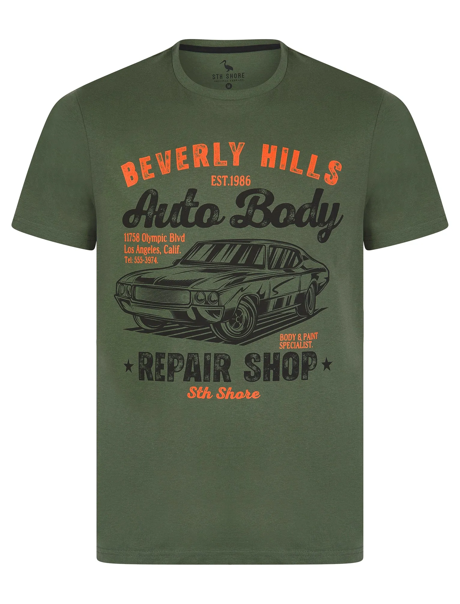 Aldridge Vintage Retro Graphic Print Motif Cotton Jersey T-Shirt in Thyme - South Shore sold by Tokyo Laundry