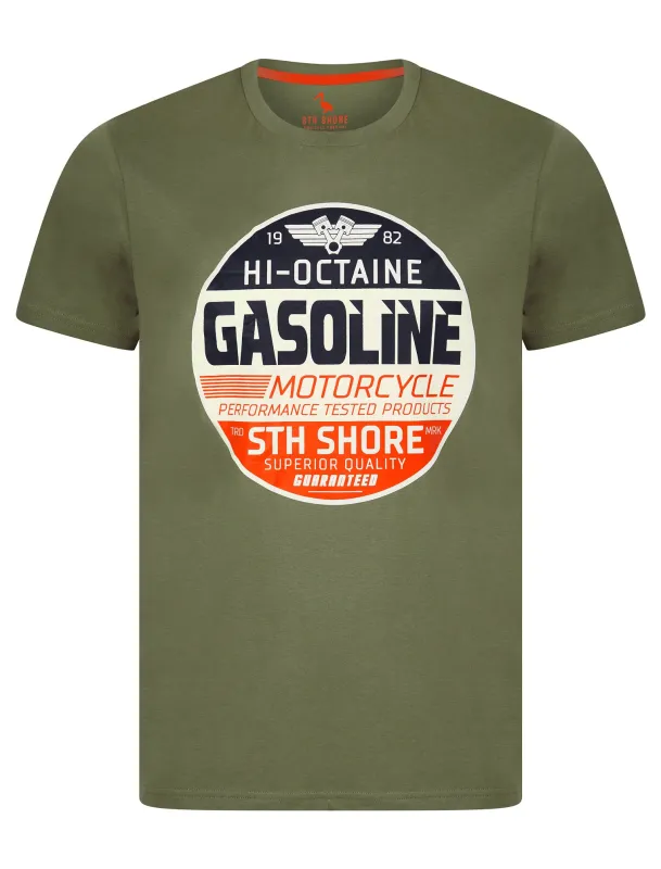 Burrows Vintage Retro Graphic Print Motif Cotton Jersey T-Shirt in Mulled Basil - South Shore sold by Tokyo Laundry