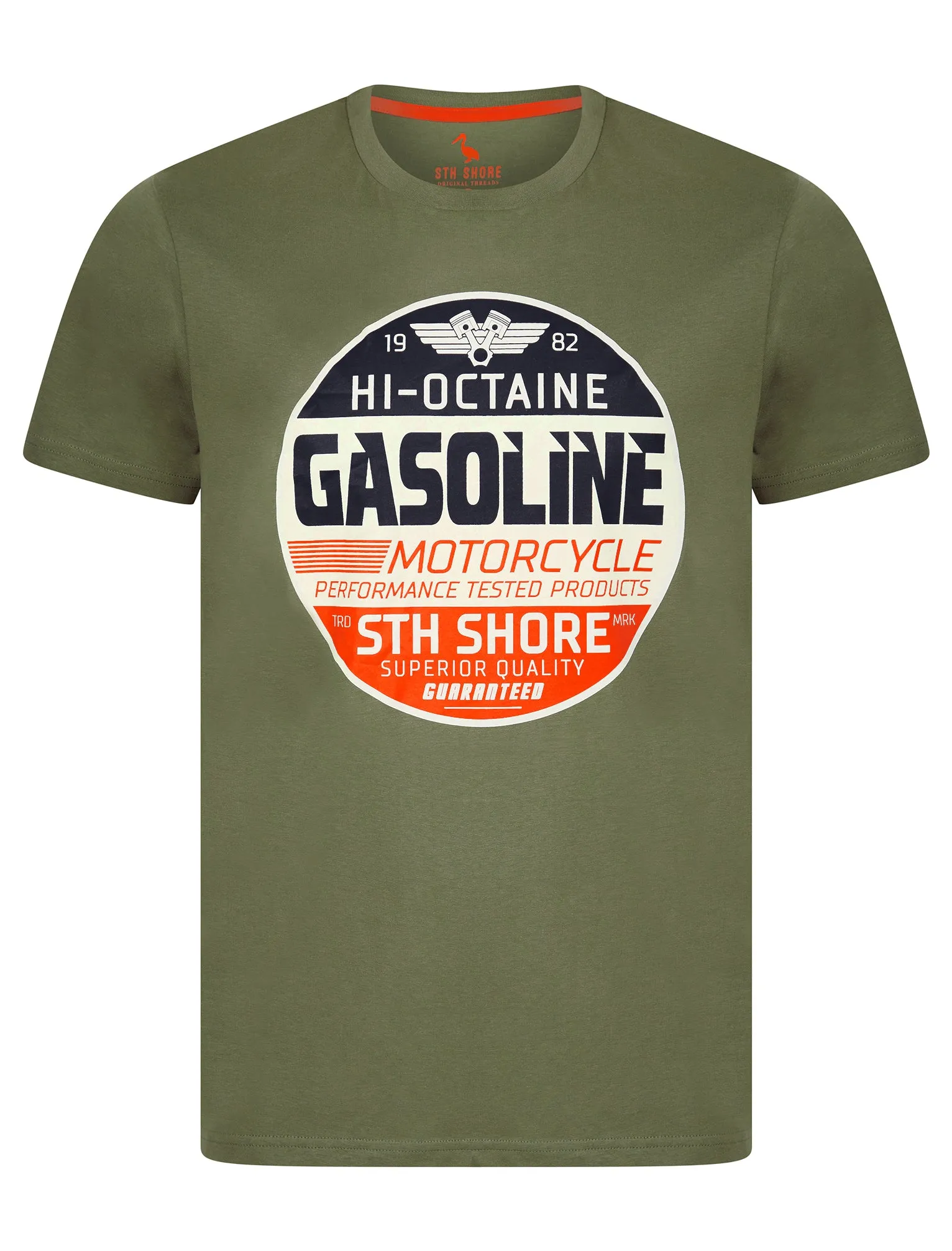 Burrows Vintage Retro Graphic Print Motif Cotton Jersey T-Shirt in Mulled Basil - South Shore sold by Tokyo Laundry