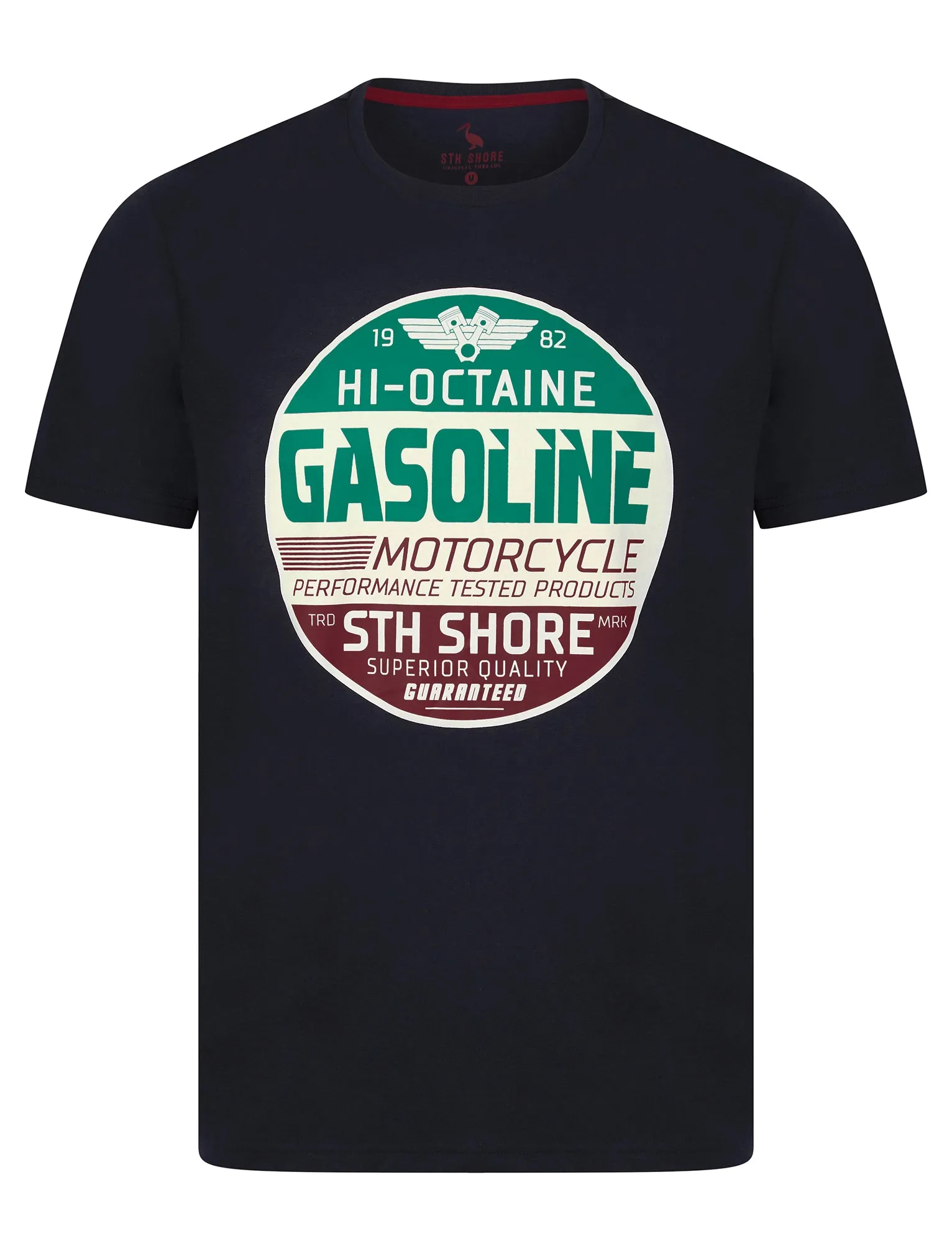 Burrows Vintage Retro Graphic Print Motif Cotton Jersey T-Shirt in Sky Captain Navy - South Shore sold by Tokyo Laundry