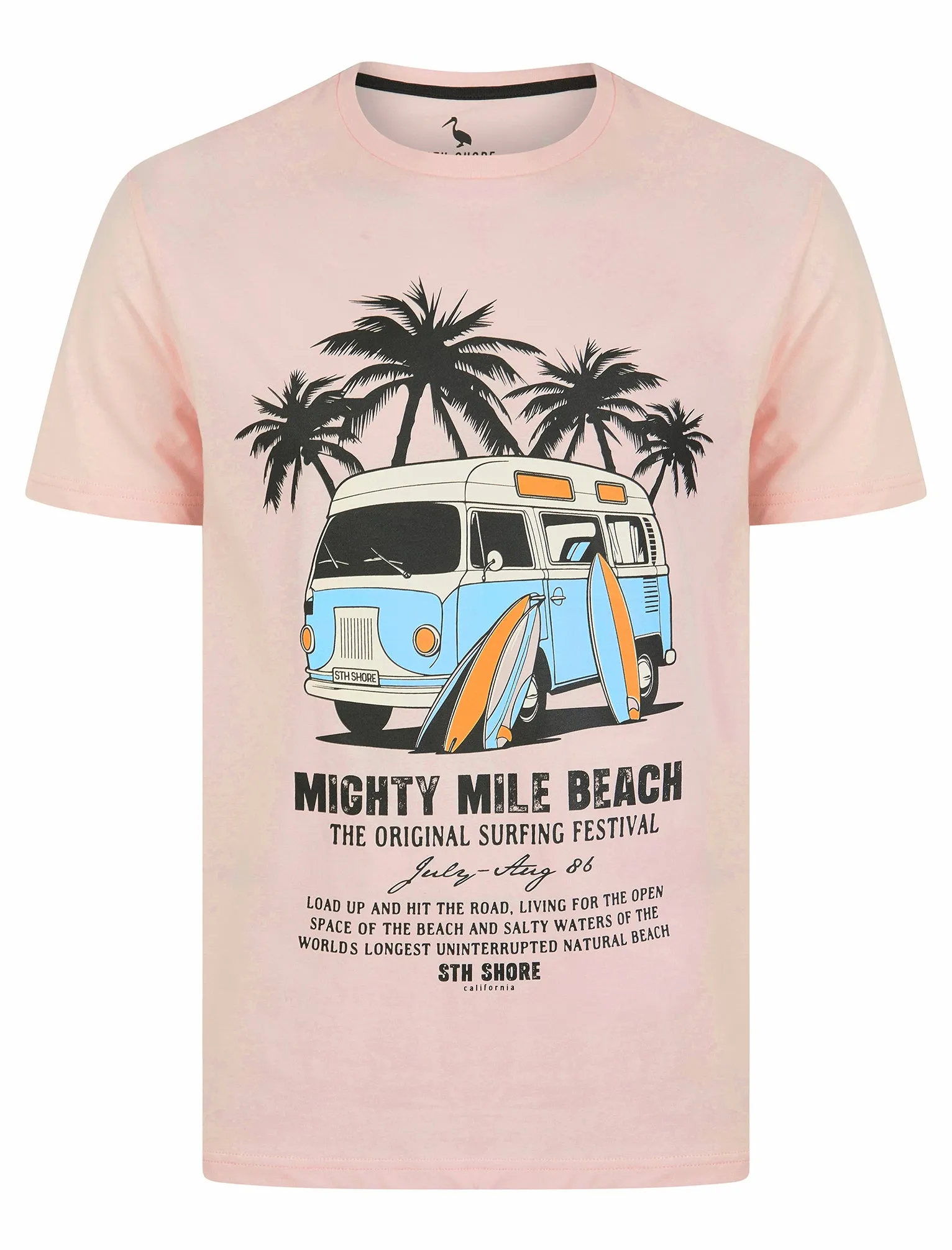 Beardsley Vintage Retro Graphic Print Motif Cotton Jersey T-Shirt in Barely Pink - South Shore sold by Tokyo Laundry