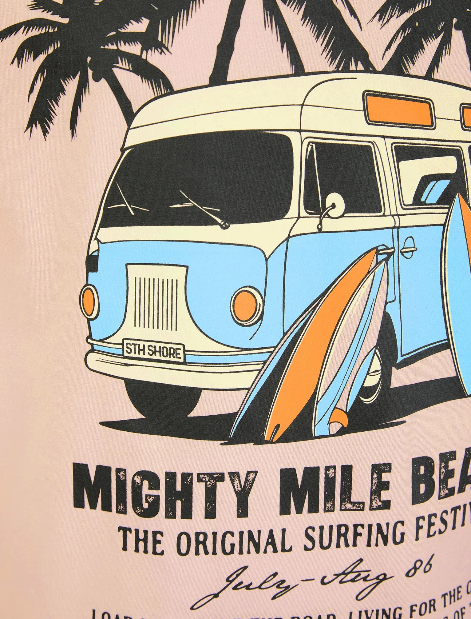 Beardsley Vintage Retro Graphic Print Motif Cotton Jersey T-Shirt in Barely Pink - South Shore sold by Tokyo Laundry product image thumbnail 3