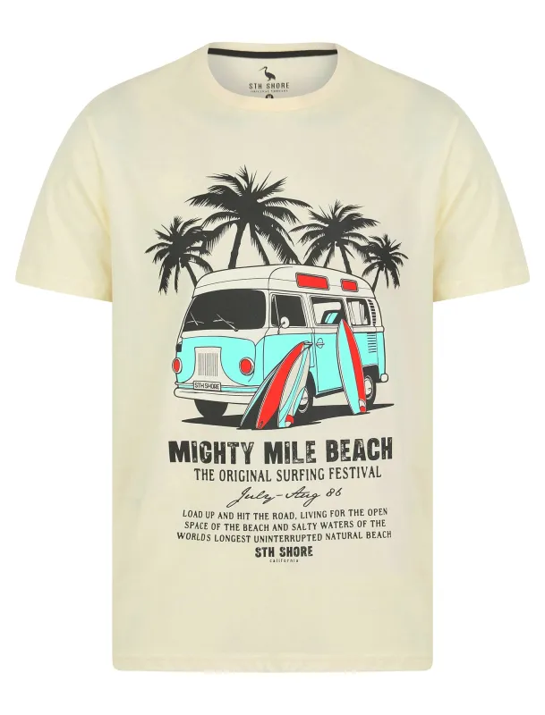 Beardsley Vintage Retro Graphic Print Motif Cotton Jersey T-Shirt in Marshmallow White - South Shore sold by Tokyo Laundry