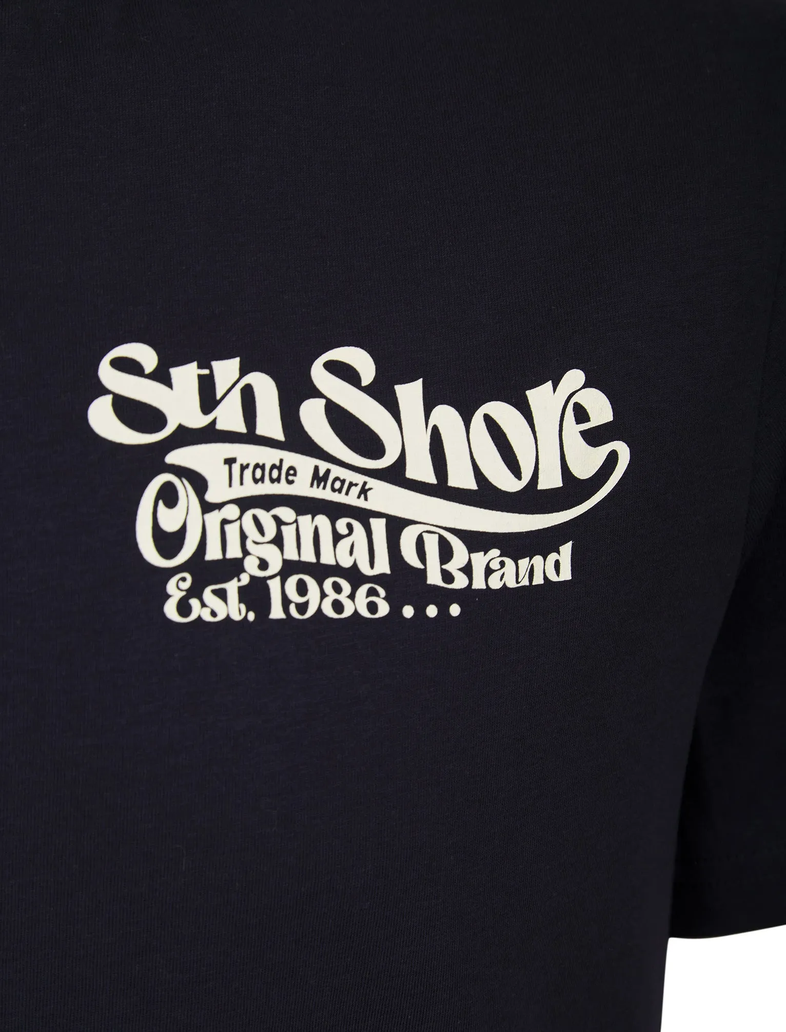 Benteke Back Print Vintage Retro Graphic Motif Cotton Jersey T-Shirt in Sky Captain Navy - South Shore sold by Tokyo Laundry product image thumbnail 4