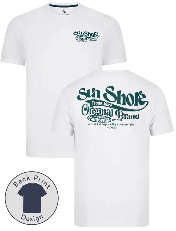 Benteke Back Print Vintage Retro Graphic Motif Cotton Jersey T-Shirt in Bright White - South Shore sold by Tokyo Laundry