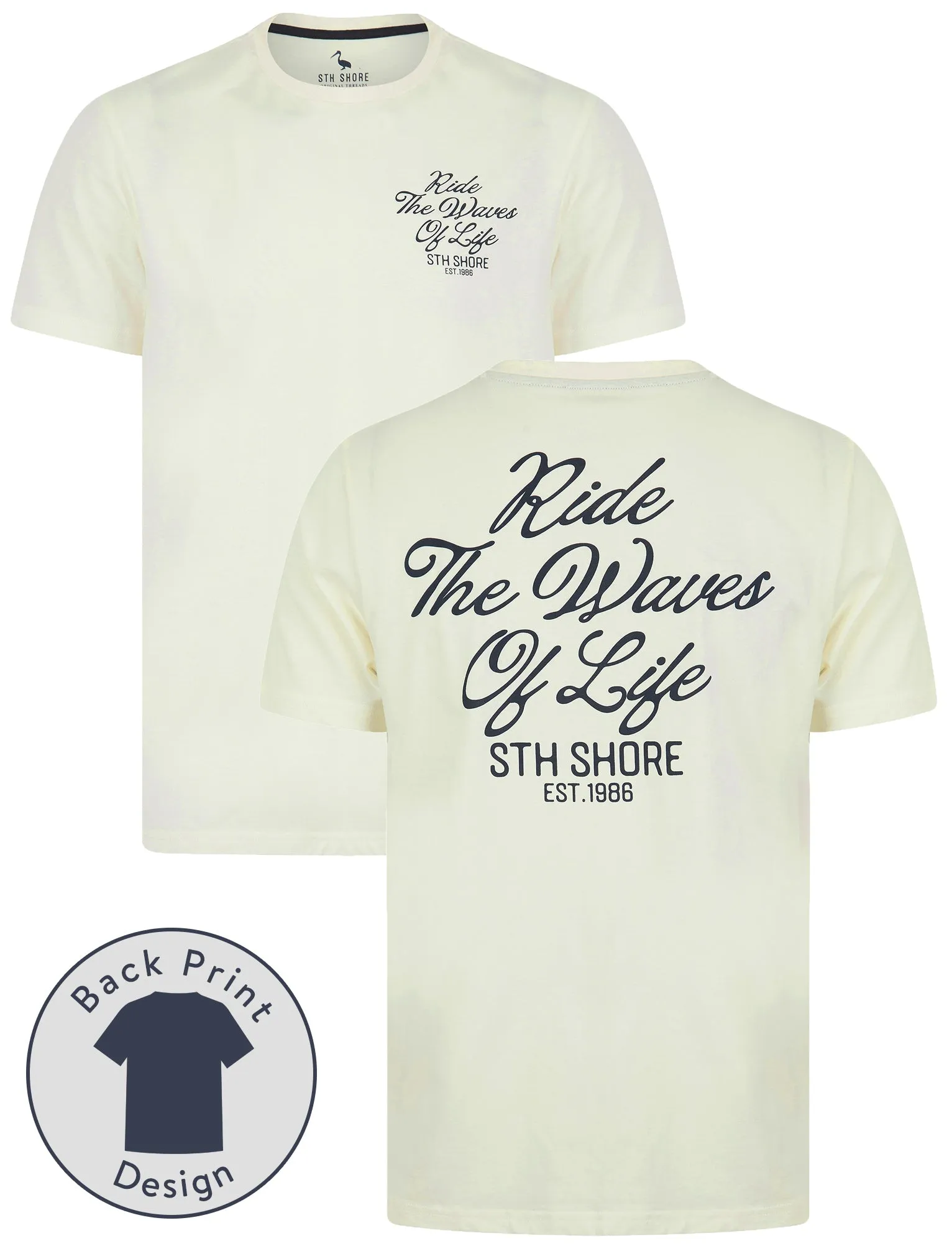 Aquilani Back Print Vintage Retro Graphic Motif Cotton Jersey T-Shirt in Sugar Swizzle - South Shore sold by Tokyo Laundry