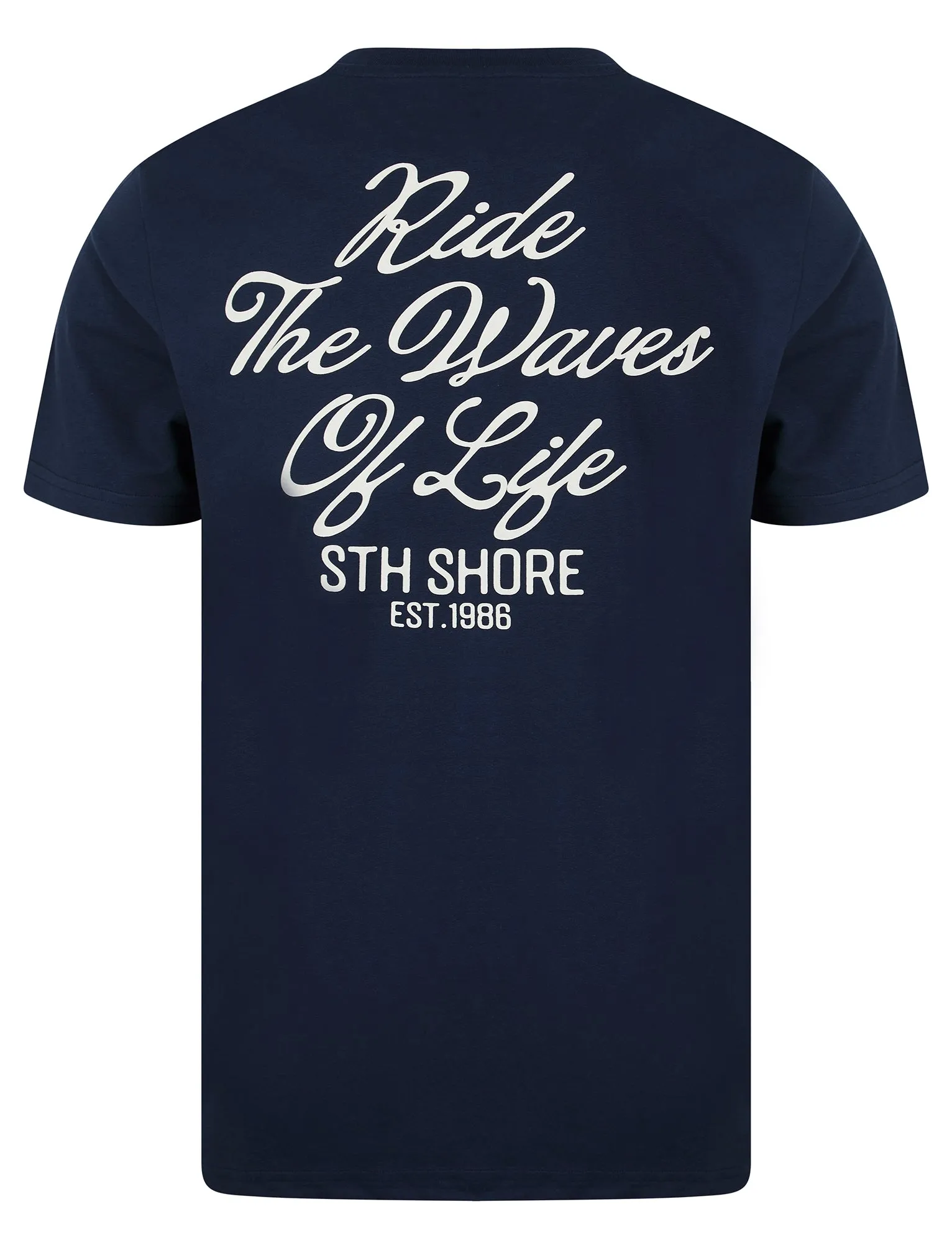 Aquilani Back Print Vintage Retro Graphic Motif Cotton Jersey T-Shirt in Medieval Blue - South Shore sold by Tokyo Laundry product image thumbnail 3