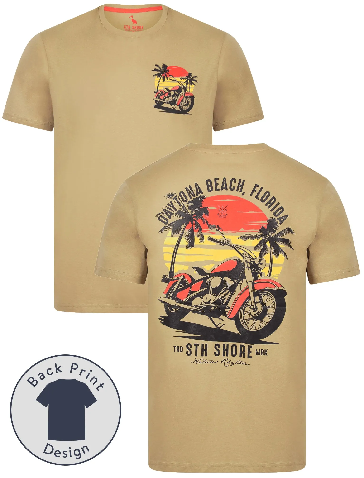 Anelka Back Print Vintage Retro Graphic Motif Cotton Jersey T-Shirt in Savannah Tan - South Shore sold by Tokyo Laundry