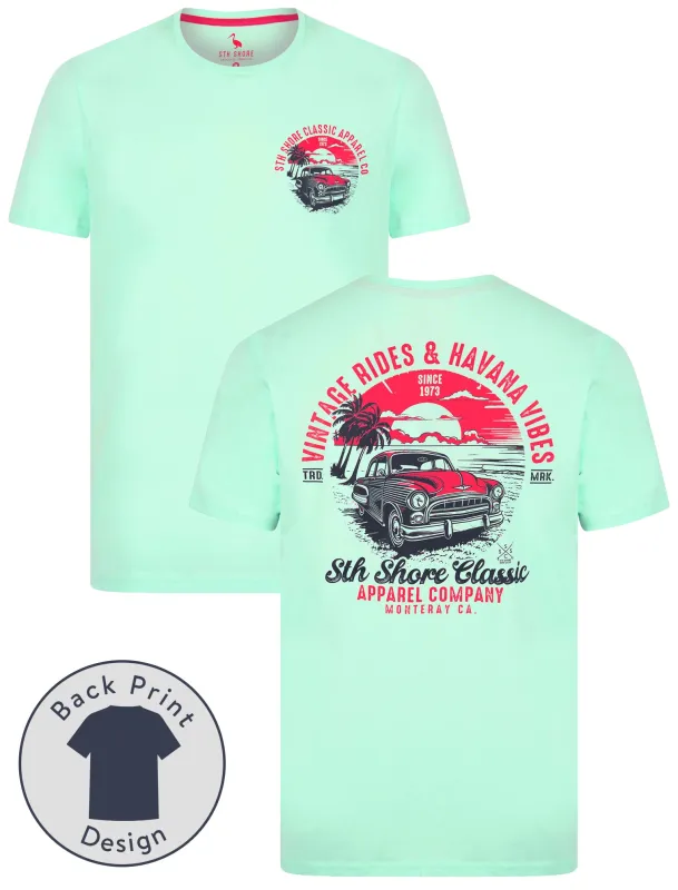 Agger Back Print Vintage Retro Graphic Motif Cotton Jersey T-Shirt in Fair Aqua - South Shore sold by Tokyo Laundry