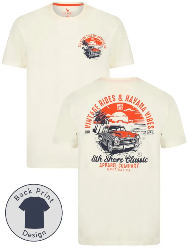 Agger Back Print Vintage Retro Graphic Motif Cotton Jersey T-Shirt in Snow White - South Shore sold by Tokyo Laundry