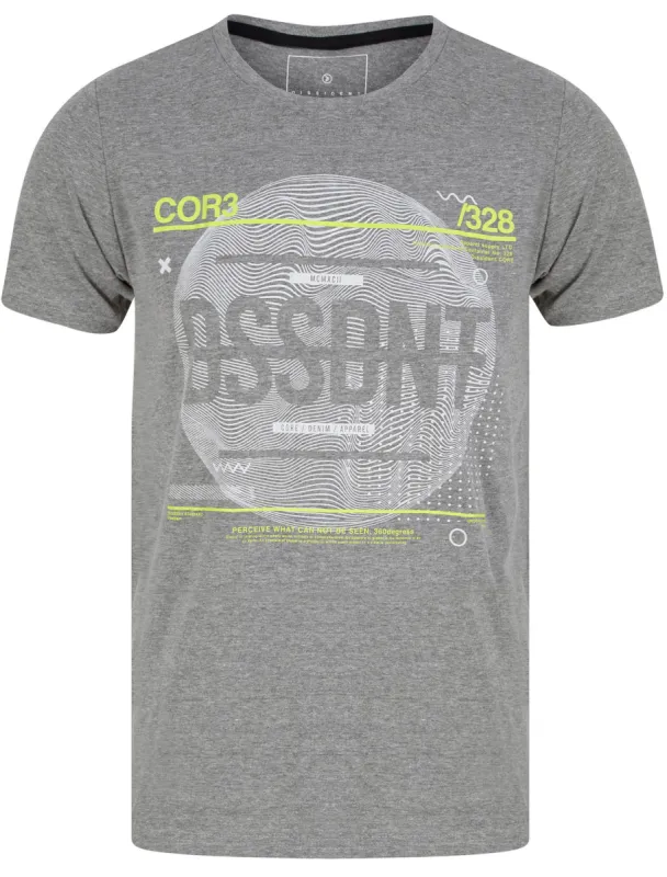 Waves Motif Cotton Jersey T-Shirt In Mid Grey Marl - Dissident sold by Tokyo Laundry