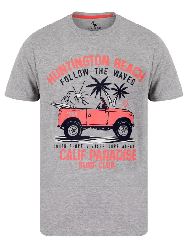 Newry Motif Cotton Jersey T-Shirt in Light Grey Marl - South Shore sold by Tokyo Laundry