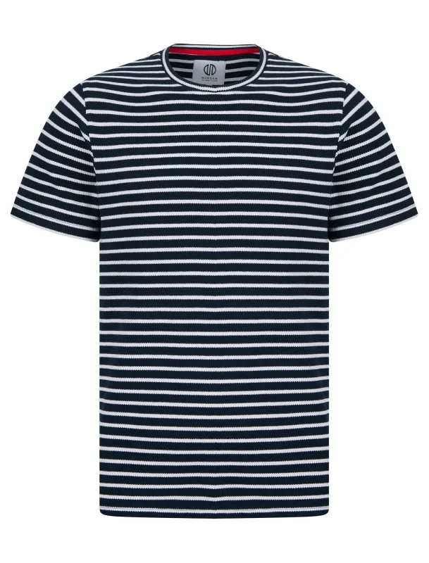 Alscot Breton Stripe Stretch Cotton Crew Neck T-Shirt in Sky Captain Navy / White - Nordam sold by Tokyo Laundry