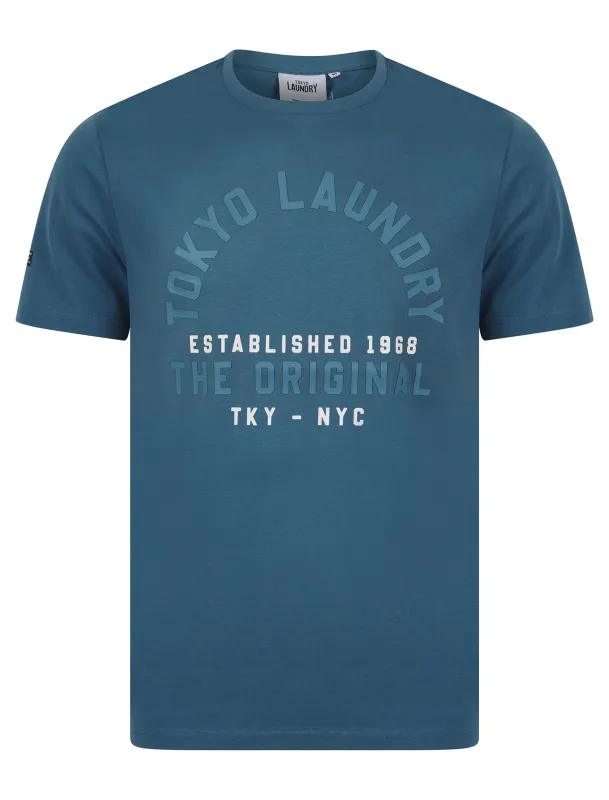 Lewes Vintage Retro Motif Cotton Jersey T-Shirt in Copen Blue - Tokyo Laundry sold by Tokyo Laundry