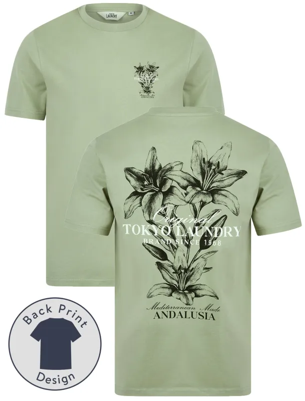 Talmai Vintage Retro Reverse Graphic Print Cotton Jersey T-Shirt in Seagrass - Tokyo Laundry sold by Tokyo Laundry