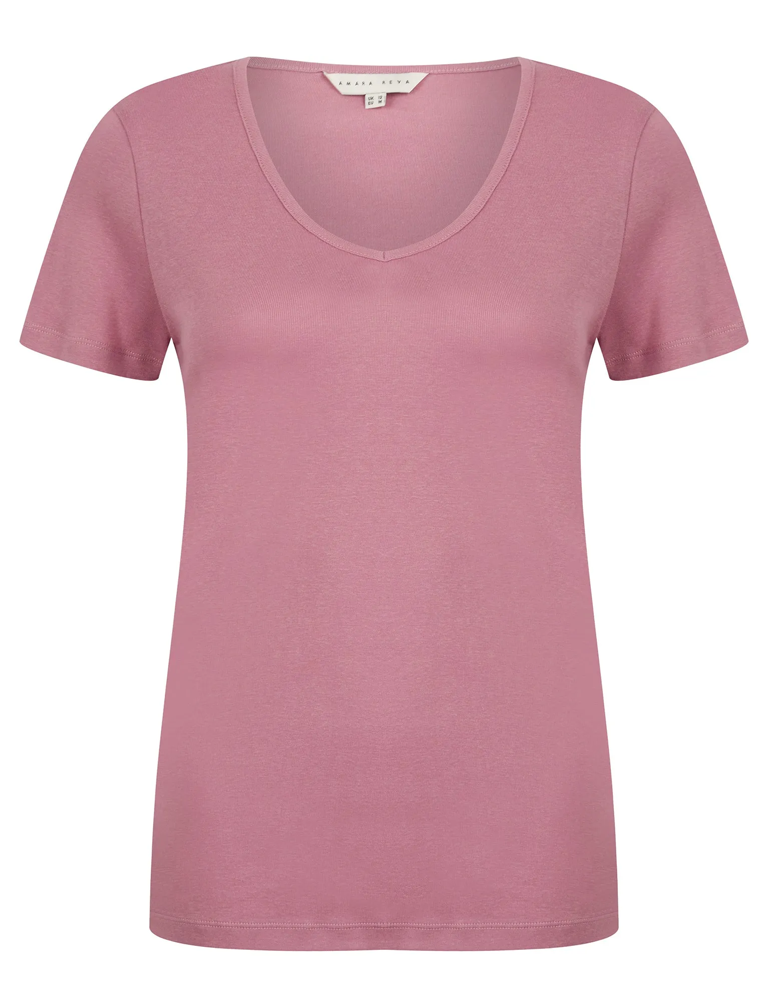 Viola Plain 100% Cotton Scoop V-Neck T-Shirt in Mesa Rose - Amara Reya sold by Tokyo Laundry