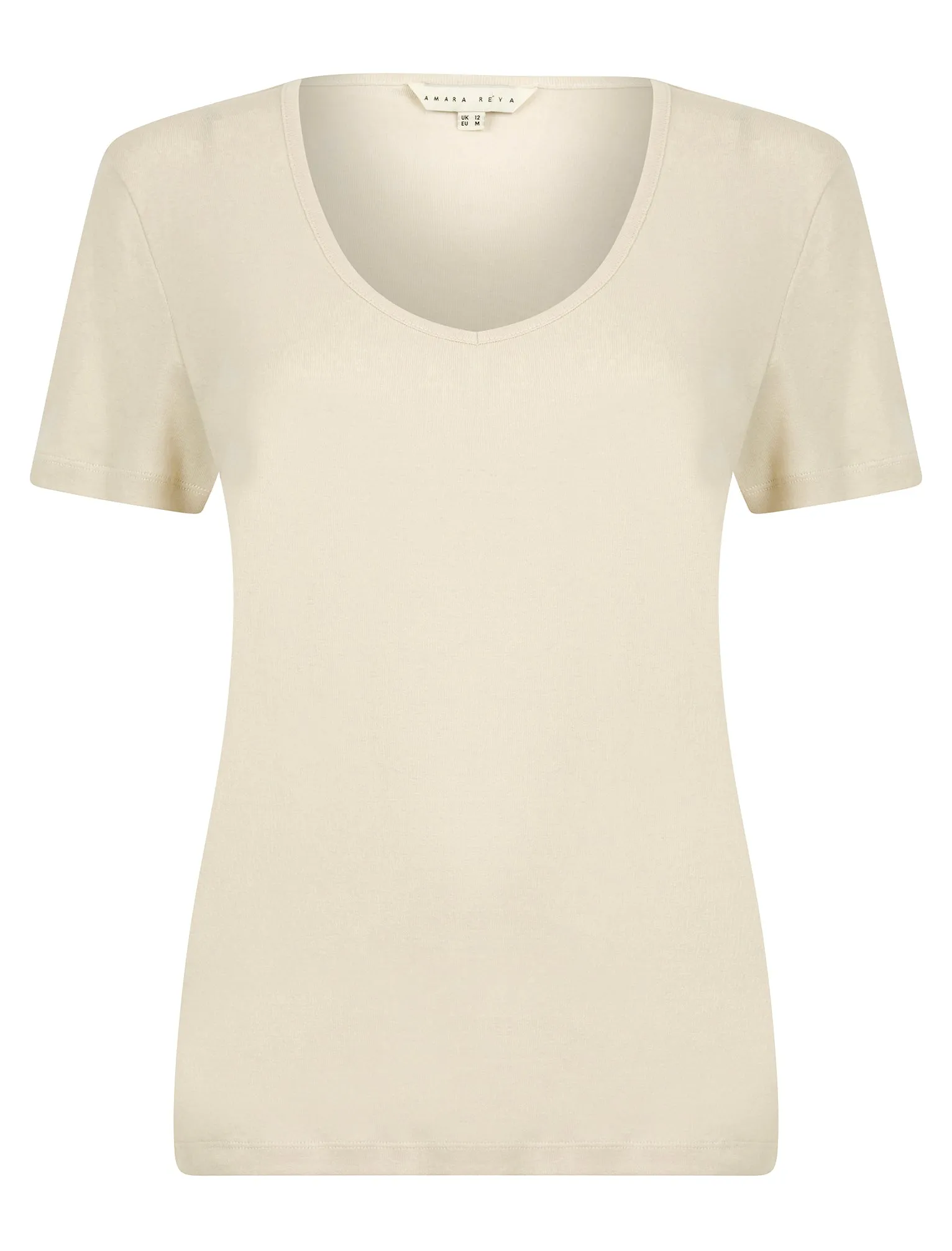 Viola Plain 100% Cotton Scoop V-Neck T-Shirt in Moonbeam Stone - Amara Reya sold by Tokyo Laundry