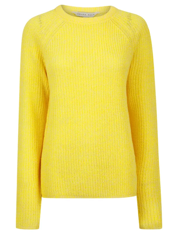 Lilycove Rib Knit Raglan Sleeve Crew Neck Fisherman Style Knitted Jumper in Yellow - Amara Raya made by Tokyo Laundry