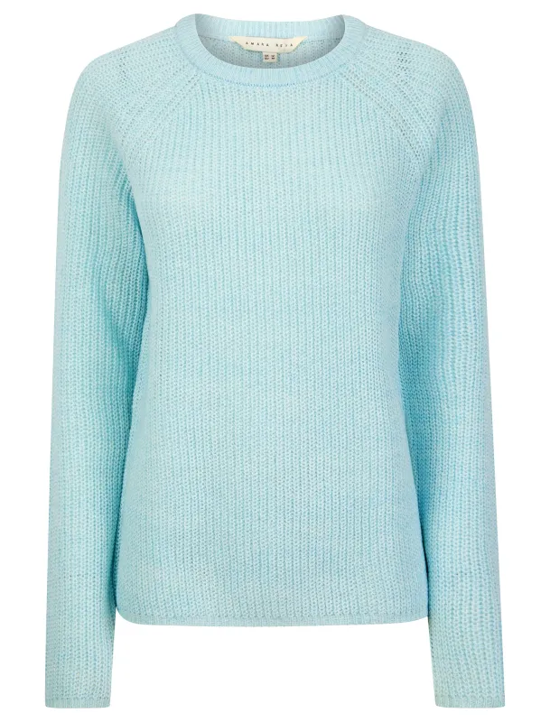 Lilycove Rib Knit Raglan Sleeve Crew Neck Fisherman Style Knitted Jumper in Ice Blue - Amara Raya made by Tokyo Laundry