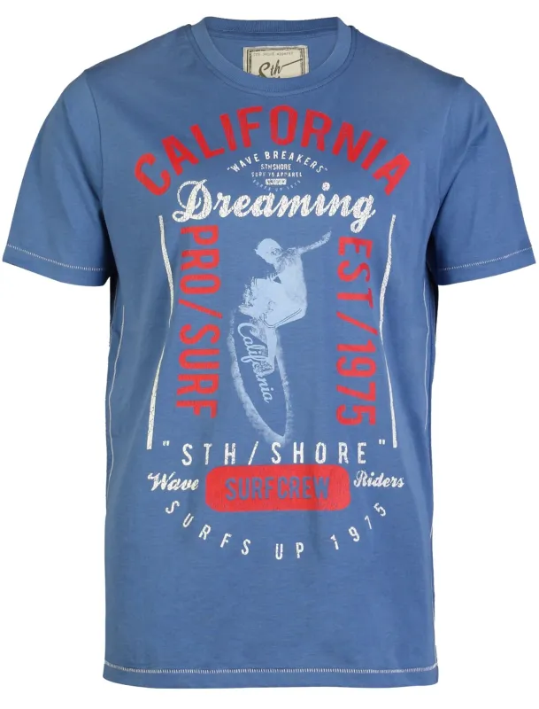 South Shore Dreamer Crew Neck T-Shirt in Federal Blue made by Tokyo Laundry