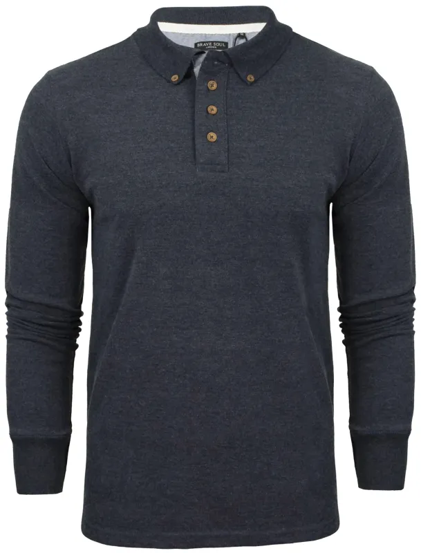 Howell Long Sleeve Polo Shirt in Navy Marl sold by Tokyo Laundry