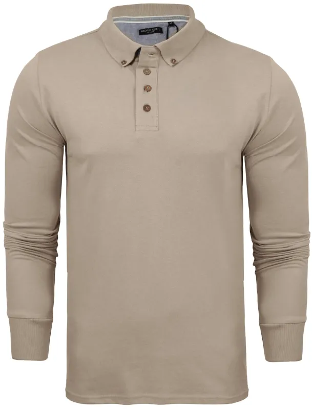 Howell Long Sleeve Polo Shirt in Stone sold by Tokyo Laundry