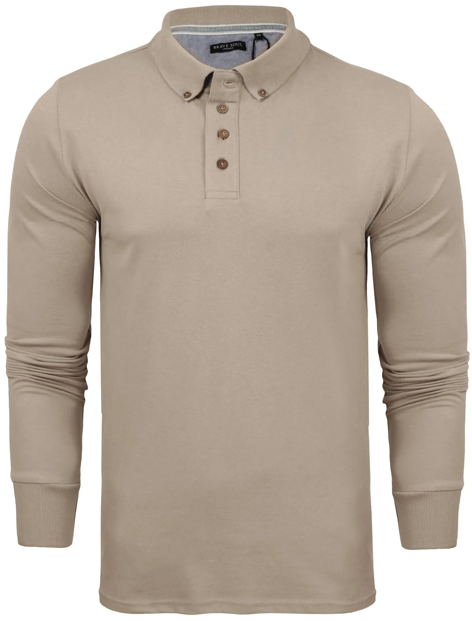 Howell Long Sleeve Polo Shirt in Stone sold by Tokyo Laundry