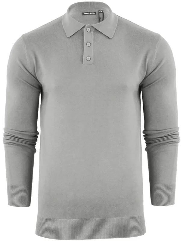 Placket B Long Sleeve Knitted Polo Shirt in Light Grey sold by Tokyo Laundry