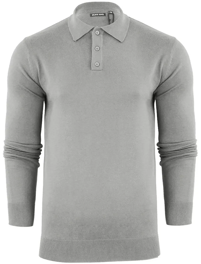 Placket B Long Sleeve Knitted Polo Shirt in Light Grey sold by Tokyo Laundry