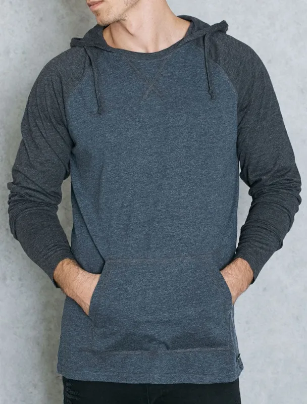 Riviera Raglan Long Sleeve Hooded Top in Navy / Blue made by Brave Soul