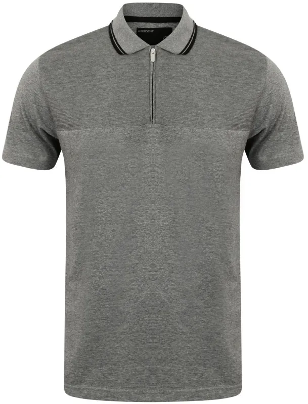 Henstridge Zip Up Jersey Polo Shirt in Mid Grey Marl - Dissident sold by Tokyo Laundry