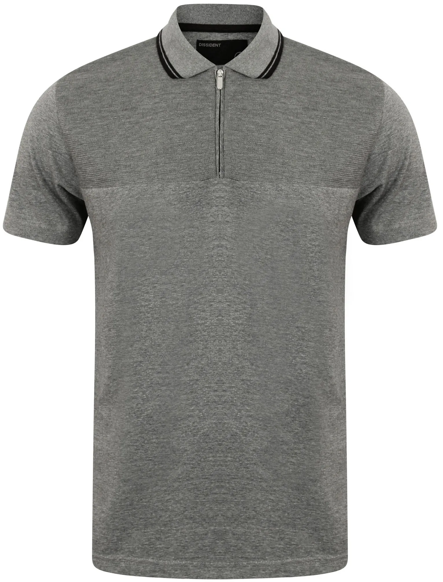 Henstridge Zip Up Jersey Polo Shirt in Mid Grey Marl - Dissident sold by Tokyo Laundry