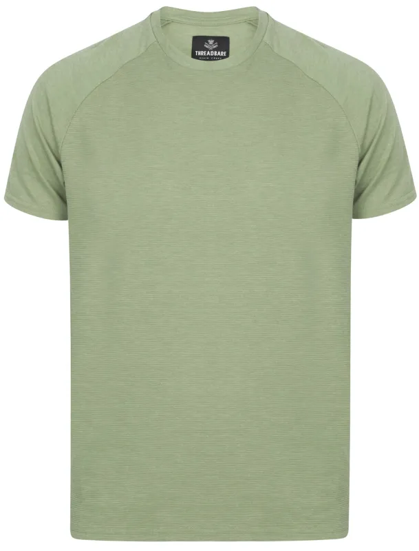 Huron Ribbed Crew Neck T-Shirt in Sage Green made by Threadbare