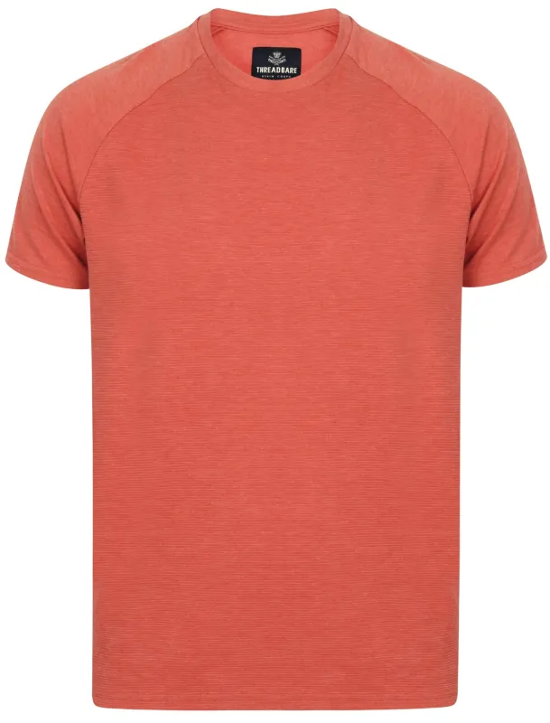 Huron Ribbed Crew Neck T-Shirt in Coral Marl made by Threadbare