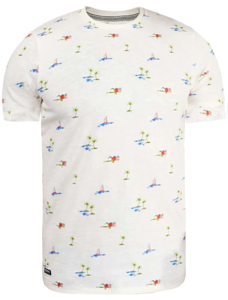Beachy Printed Cotton Crew Neck T-Shirt in Ecru sold by Tokyo Laundry