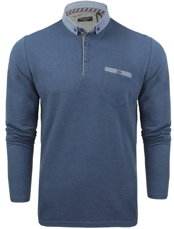 HeraF Chambray Collar Long Sleeve Polo Shirt in Vintage Indigo made by Tokyo Laundry