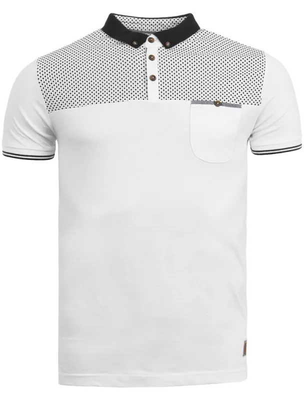 Evian Spot Print Polo Shirt in White sold by Tokyo Laundry