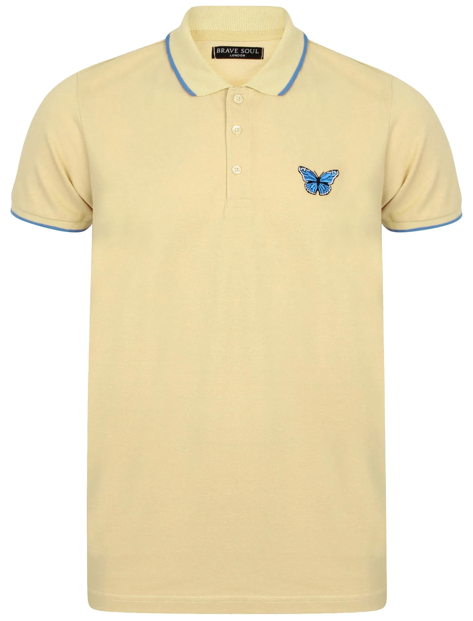 Monarch Cotton Polo Shirt with Butterfly Print in Yolk Yellow sold by Tokyo Laundry