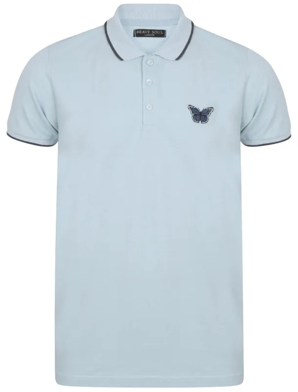 Monarch Cotton Polo Shirt with Butterfly Print in Light Blue made by Brave Soul