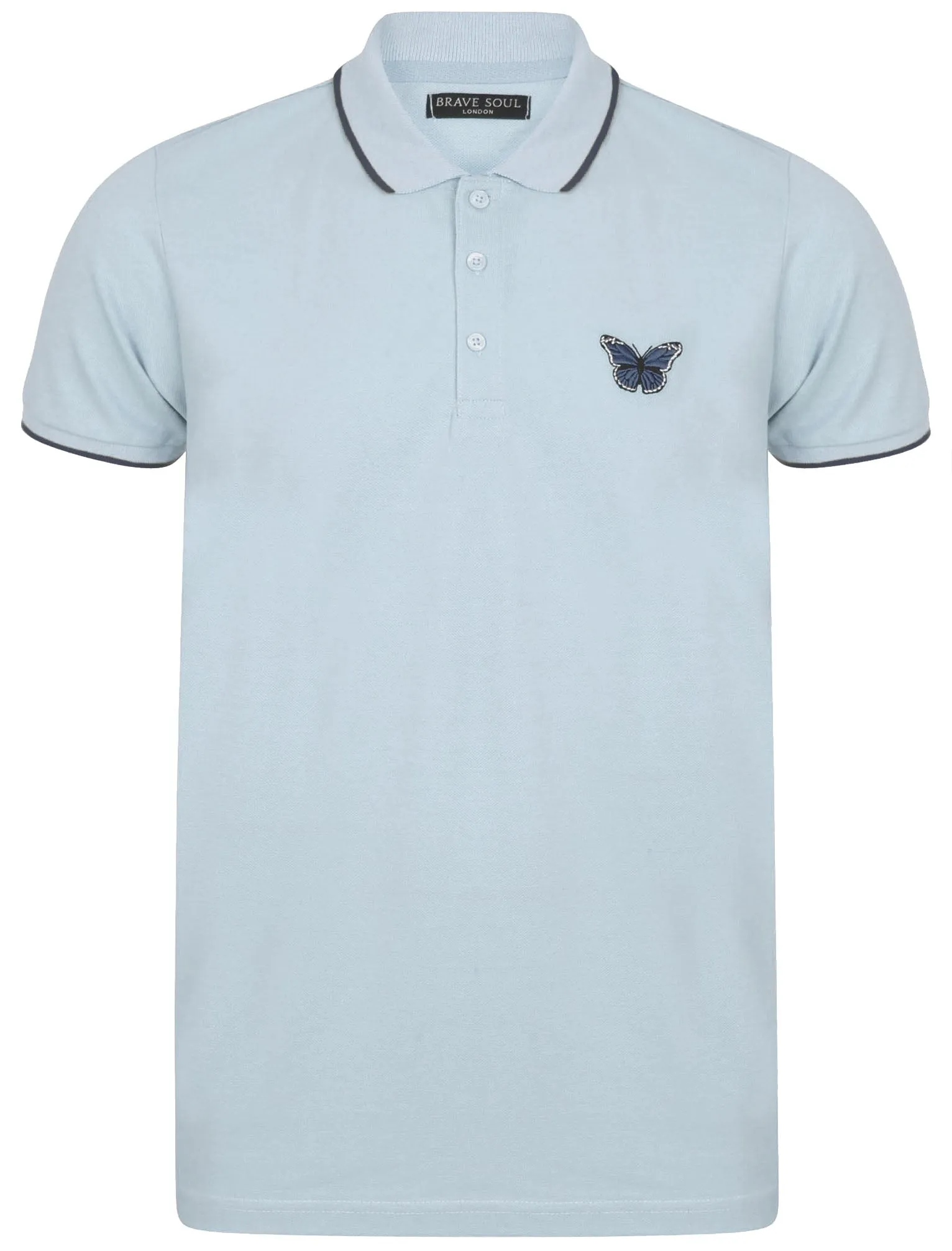 Monarch Cotton Polo Shirt with Butterfly Print in Light Blue sold by Tokyo Laundry