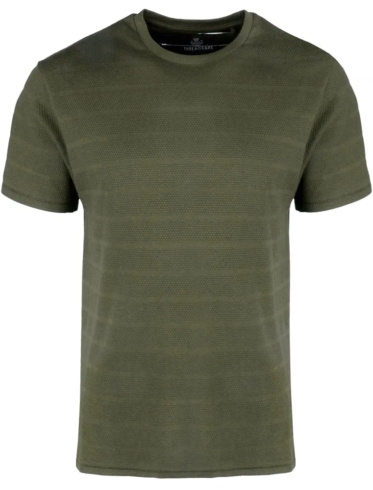 Stockton Crew Neck Cotton T-Shirt with Striped Texture in Khaki sold by Tokyo Laundry