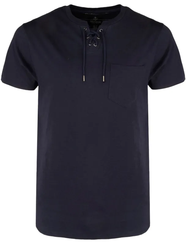 Ripon Cotton T-Shirt with Drawstrings and Chest Pocket in Navy made by Threadbare