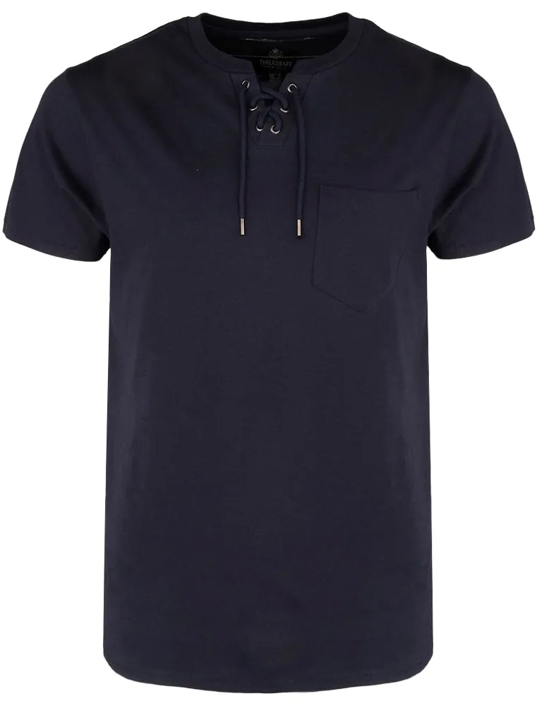 Ripon Cotton T-Shirt with Drawstrings and Chest Pocket in Navy sold by Tokyo Laundry