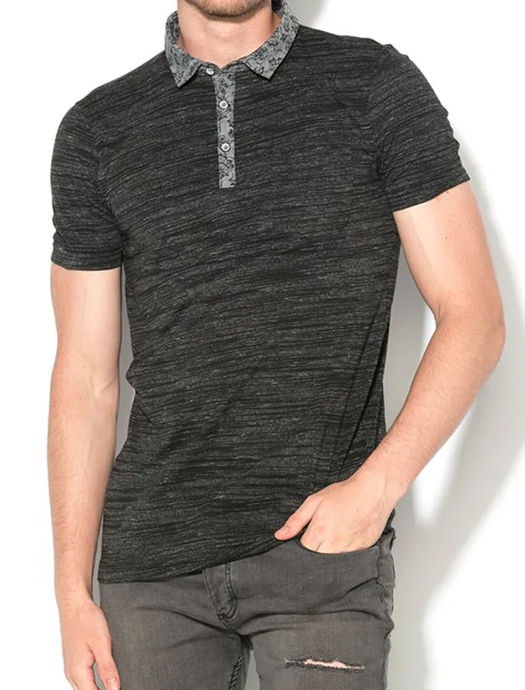 Klee Floral Collar Melange Polo Shirt in Black Marl sold by Tokyo Laundry product image thumbnail 3