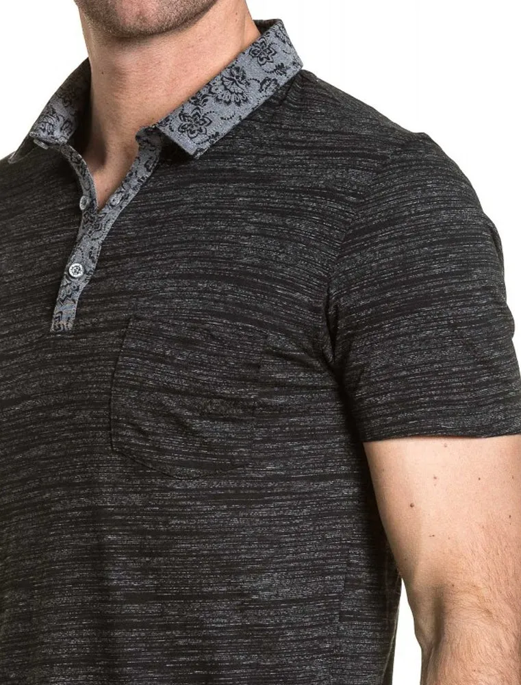 Klee Floral Collar Melange Polo Shirt in Black Marl sold by Tokyo Laundry product image thumbnail 4