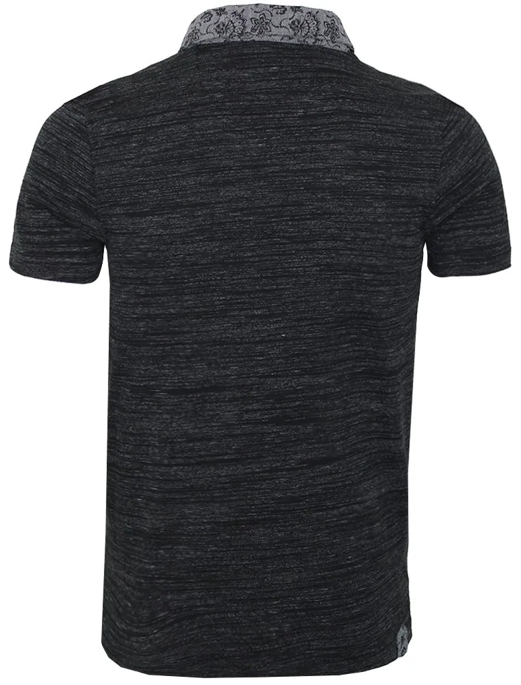 Klee Floral Collar Melange Polo Shirt in Black Marl sold by Tokyo Laundry product image thumbnail 2